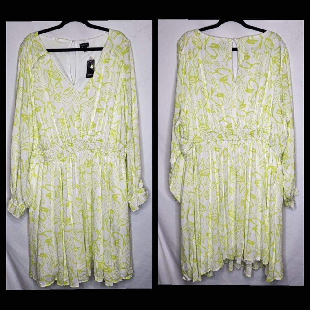 5X 28W Torrid Yellow Floral Empire Waist Gauze Skater Dress Lined Mini Stretch W - Picture 2 of 11
